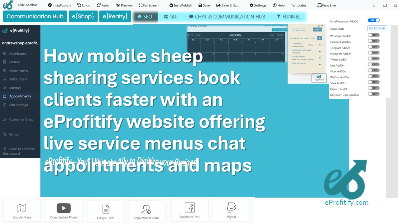 How mobile sheep shearing services book clients faster with an eProfitify website offering live service menus chat appointments and maps